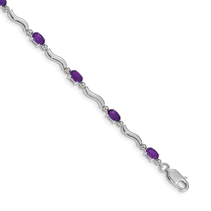 Shop Stylish 14K White Gold Bracelet with Amethyst & Diamonds, 7.5" Length-1