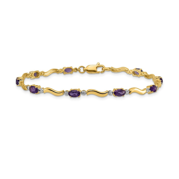 High-Quality 14K Gold Amethyst & Diamond Bracelet - Stylish Luxury Value-3