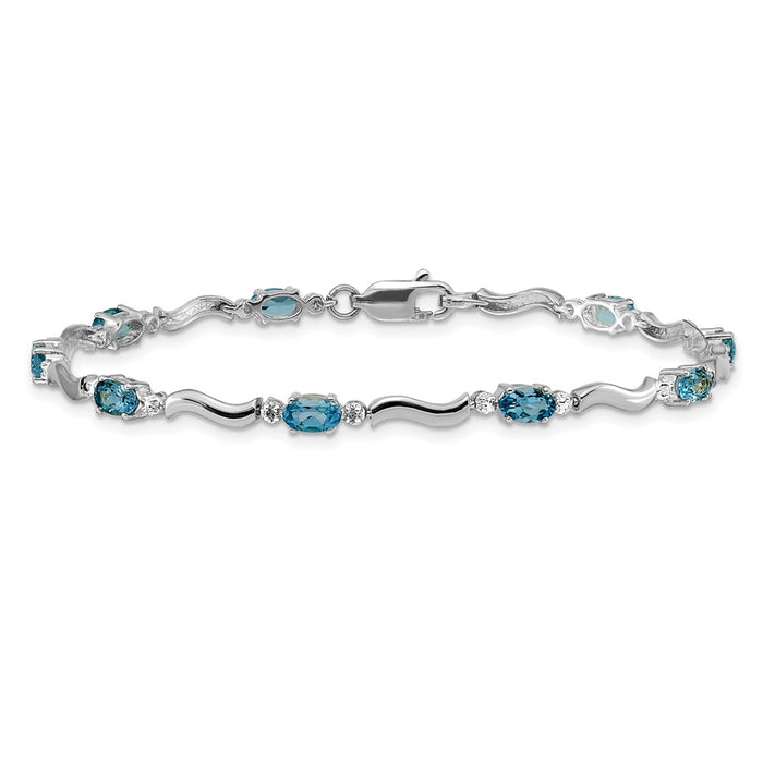 Buy 14K White Gold Elegant Diamond & Blue Topaz Bracelet - Stylish Luxury Value-3