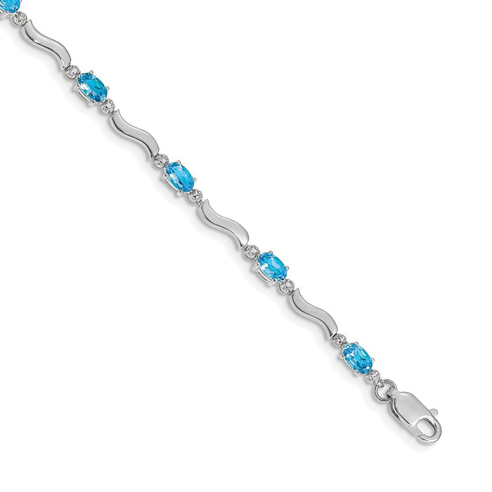 Buy 14K White Gold Elegant Diamond & Blue Topaz Bracelet - Stylish Luxury Value-1