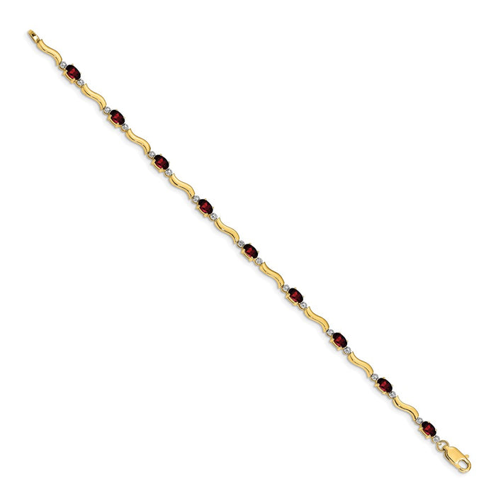 High-Quality 14K Gold Diamond & Garnet Bracelet - Stylish Elegance Awaits!-2