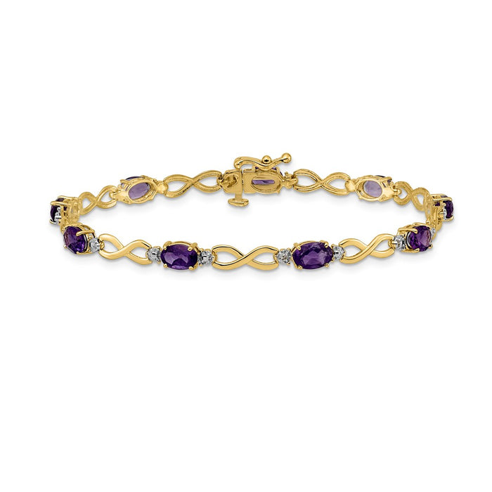 Exclusive 14K Gold Amethyst & Diamond Infinity Bracelet - Stylish Value at 7.5"-3