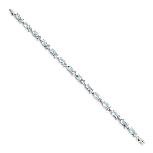 Shop Exclusive 14K White Gold Aquamarine & Diamond Floral Bracelet - Stylish Value