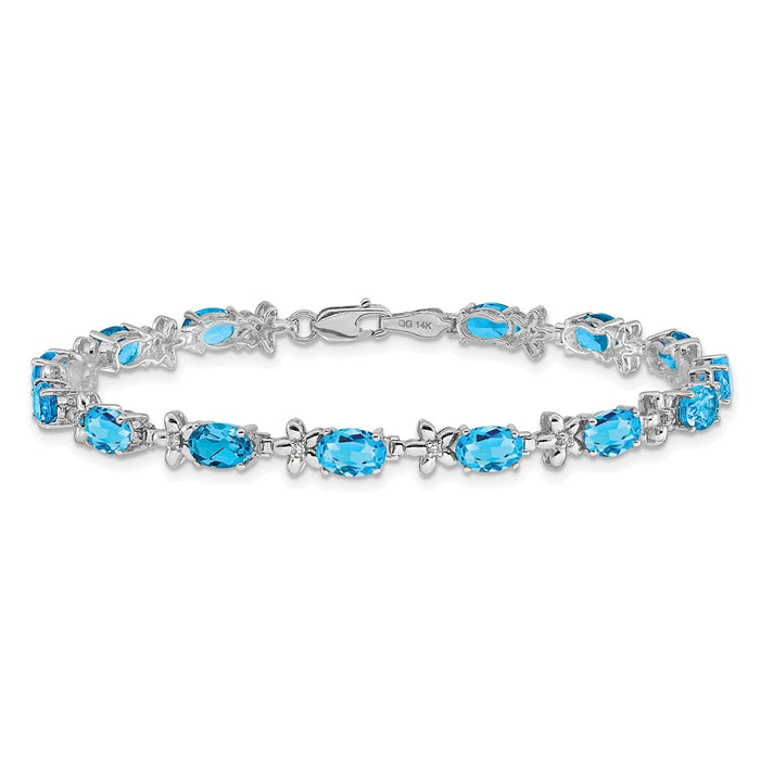 Shop 14K White Gold Floral Design Bracelet with Diamonds & Blue Topaz - Stylish Luxury-3