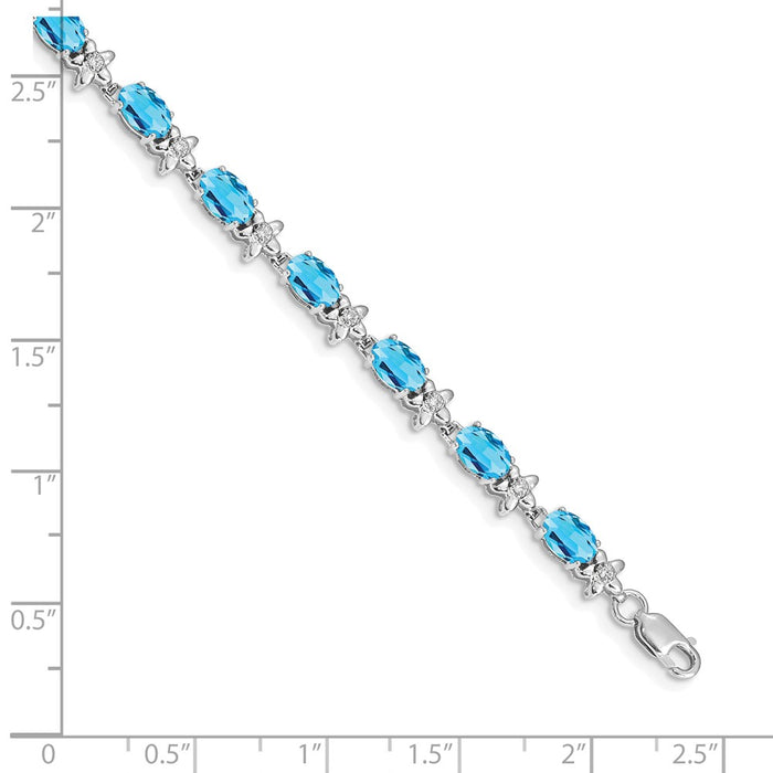 Shop 14K White Gold Floral Design Bracelet with Diamonds & Blue Topaz - Stylish Luxury-4