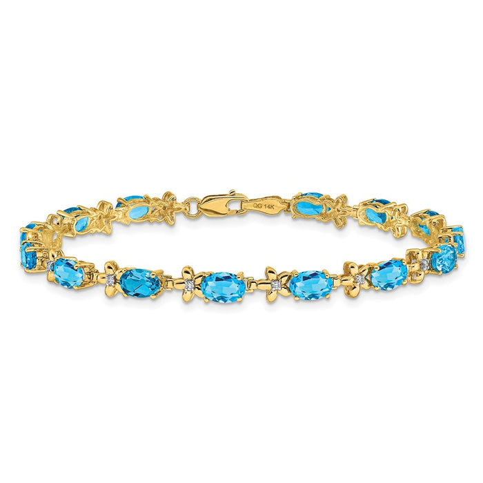 Shop Designer 14K Gold Floral Bracelet with Diamonds & Blue Topaz - Stylish Value!-3