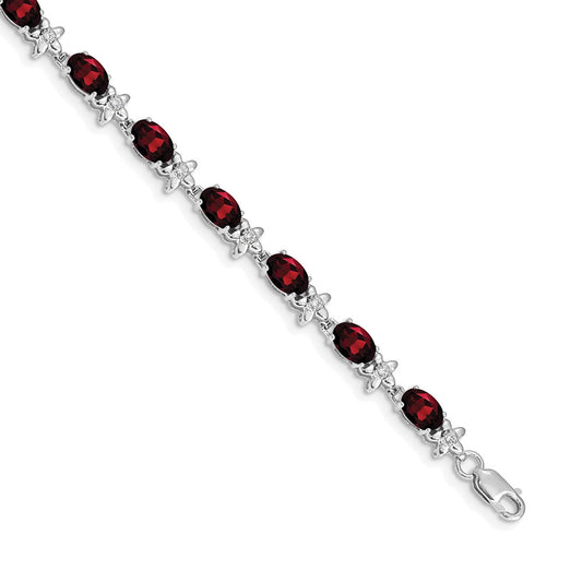 Shop Exclusive 14K White Gold Floral Bracelet with Garnet & Diamonds - Luxury Style