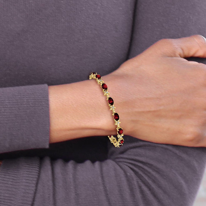 Shop Exclusive 14K Gold Floral Design Bracelet with Diamonds & Garnets - Stylish Value-4