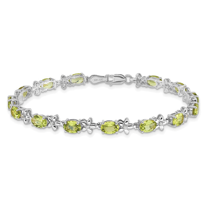 Shop Stylish 14K White Gold Floral Bracelet with Diamonds & Peridot, 7" Long-3
