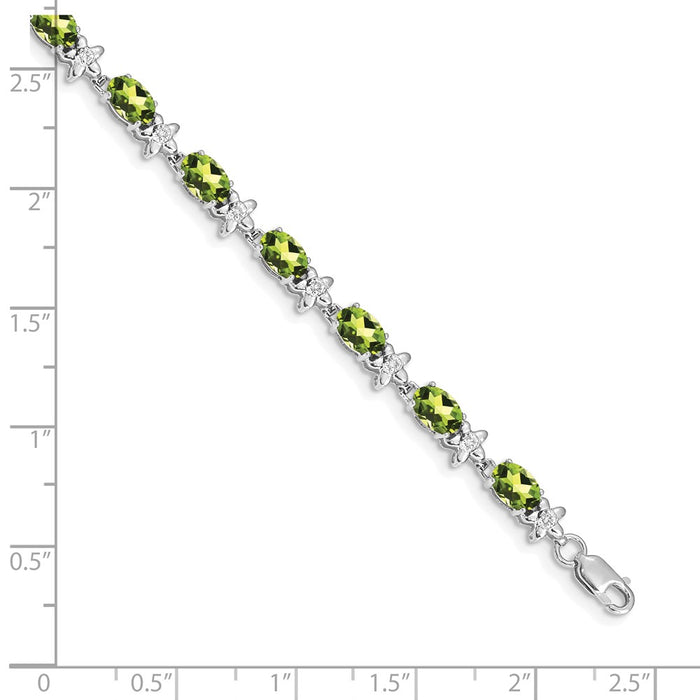 Shop Stylish 14K White Gold Floral Bracelet with Diamonds & Peridot, 7" Long-4