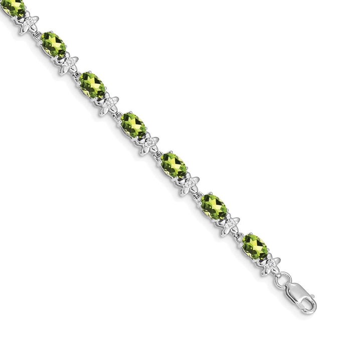 Shop Stylish 14K White Gold Floral Bracelet with Diamonds & Peridot, 7" Long-1