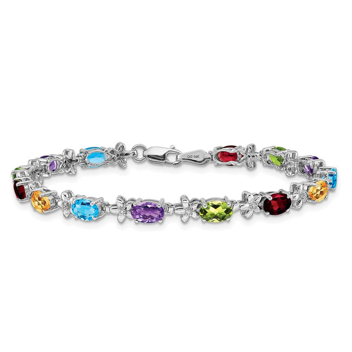 Shop Exclusive 14K White Gold Rainbow Floral Gemstone & Diamond Bracelet-3