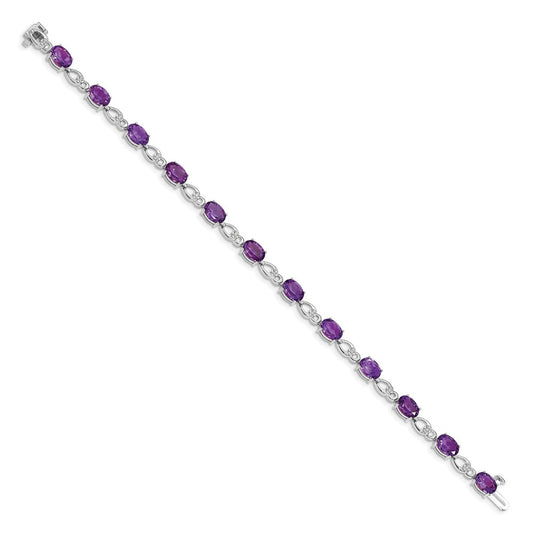 High-Quality 14K White Gold Bracelet with Amethyst & Diamond Accents, Value!