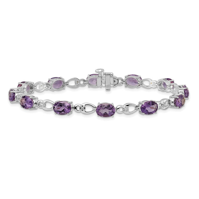 High-Quality 14K White Gold Bracelet with Amethyst & Diamond Accents, Value!-3