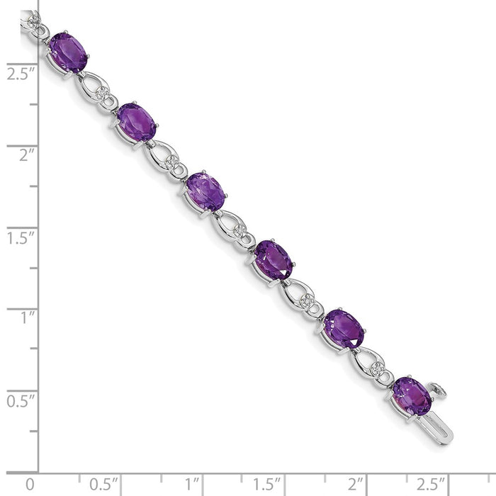 High-Quality 14K White Gold Bracelet with Amethyst & Diamond Accents, Value!-4