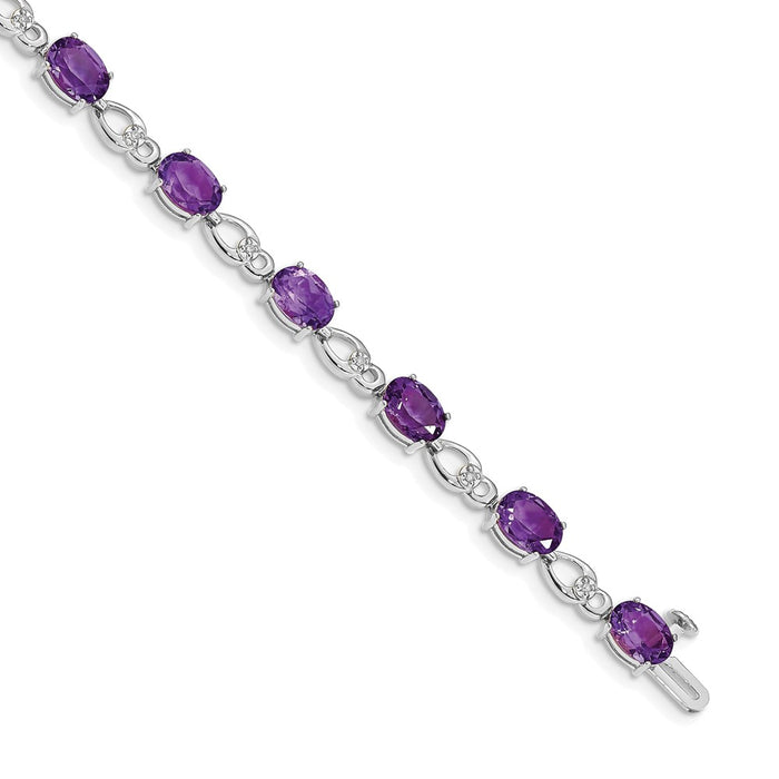 High-Quality 14K White Gold Bracelet with Amethyst & Diamond Accents, Value!-1