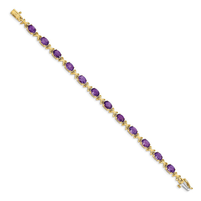 Shop Stylish 14K Gold 7x5mm Oval Amethyst Bracelet - Affordable Luxury Gemstone Jewelry-2