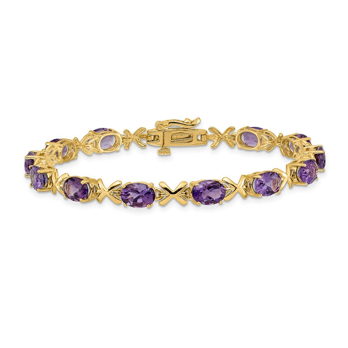 Shop Stylish 14K Gold 7x5mm Oval Amethyst Bracelet - Affordable Luxury Gemstone Jewelry-3