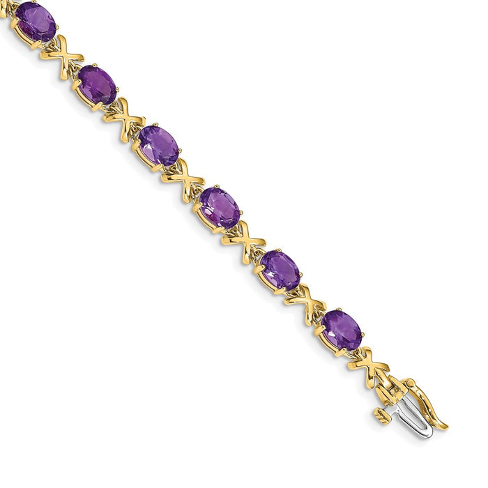 Shop Stylish 14K Gold 7x5mm Oval Amethyst Bracelet - Affordable Luxury Gemstone Jewelry-1