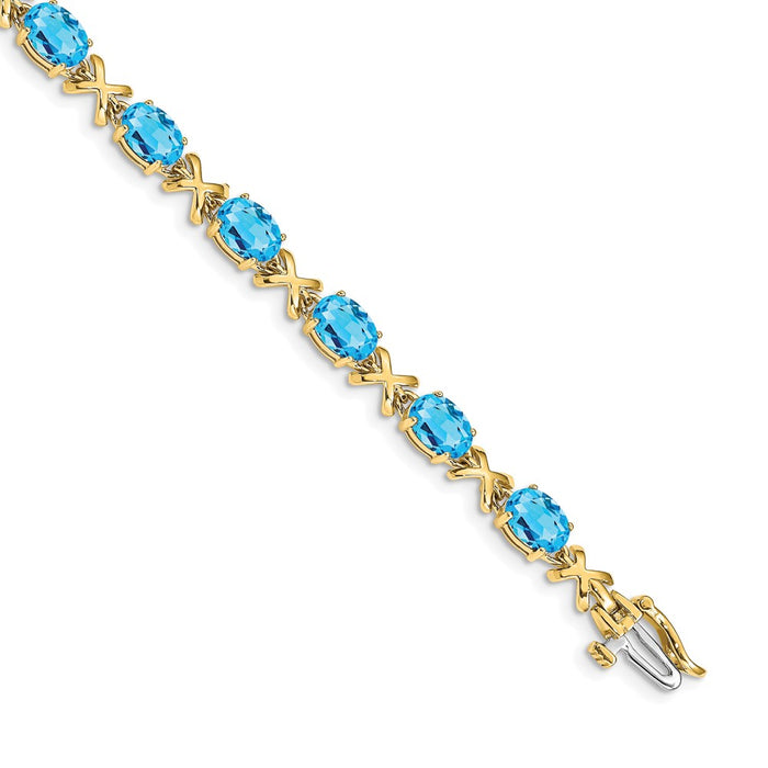 Buy Stylish 14K Gold Bracelet with 7x5mm Oval Blue Topaz | Luxury Value-1