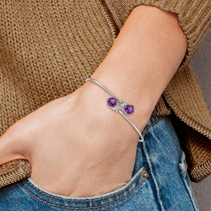 Buy Stylish 14K White Gold Bangle with 0.03ct Diamond & Amethyst Accents-3