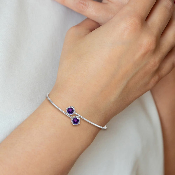 Exclusive 14K White Gold Bangle with Amethyst & Diamond Accents - Stylish Value!-2