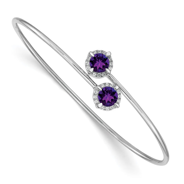 Exclusive 14K White Gold Bangle with Amethyst & Diamond Accents - Stylish Value!-1