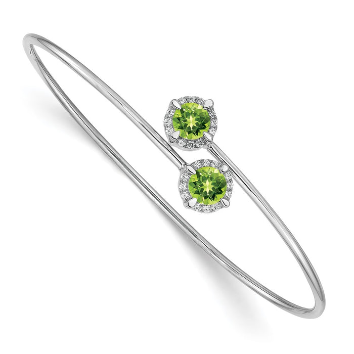 Shop 14K White Gold Adjustable Bangle | Stylish Peridot & Diamond Accents-1