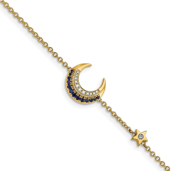 Shop Stylish 14K Gold Diamond & Sapphire Moon and Star Bracelet - 7"-1