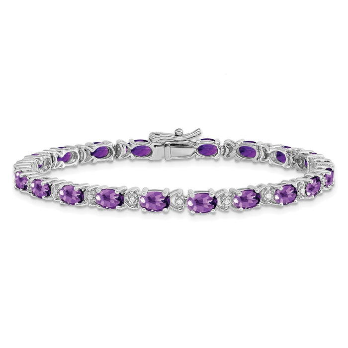 High-Quality 14K White Gold Oval Amethyst & Diamond Bracelet - Stylish Value!-3