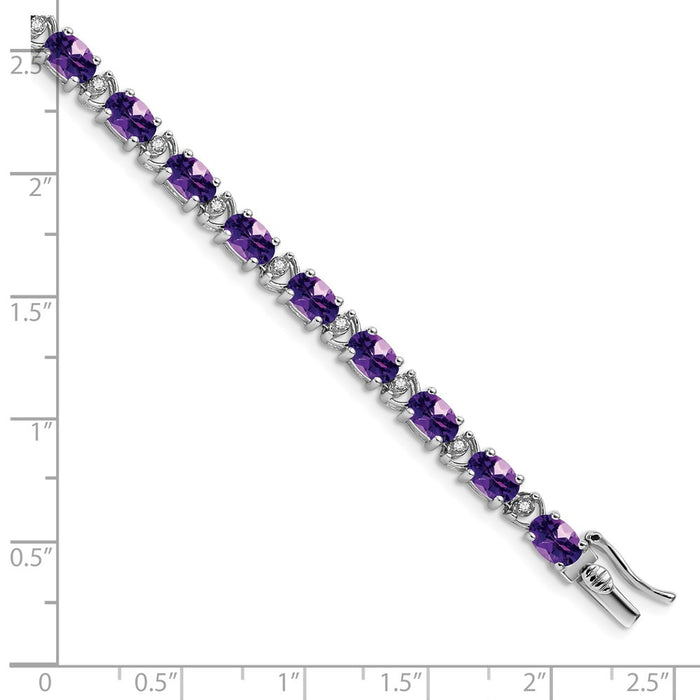 High-Quality 14K White Gold Oval Amethyst & Diamond Bracelet - Stylish Value!-4