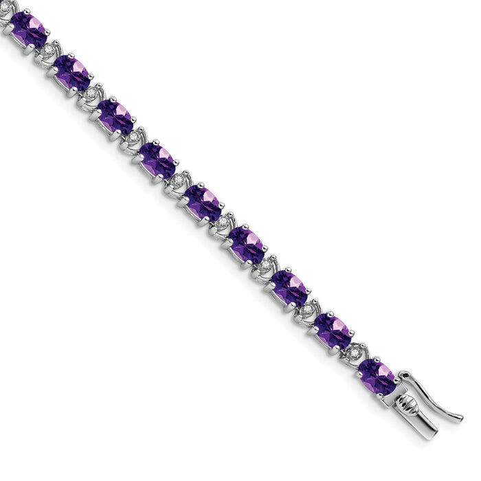 High-Quality 14K White Gold Oval Amethyst & Diamond Bracelet - Stylish Value!-1