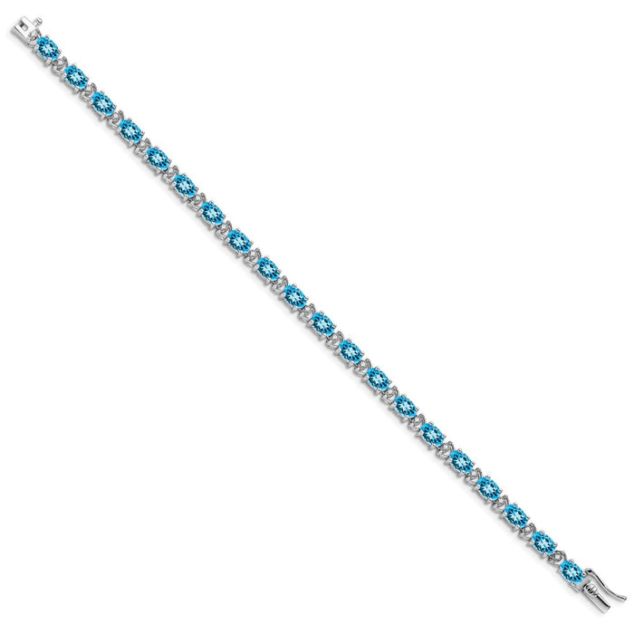 High-Quality 14K White Gold Oval Blue Topaz & Diamond Bracelet - Stylish Value-2