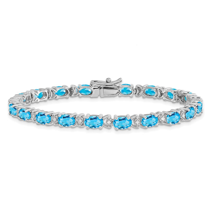 High-Quality 14K White Gold Oval Blue Topaz & Diamond Bracelet - Stylish Value-3