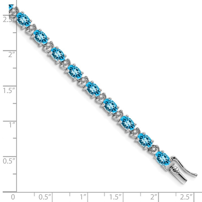 High-Quality 14K White Gold Oval Blue Topaz & Diamond Bracelet - Stylish Value-4
