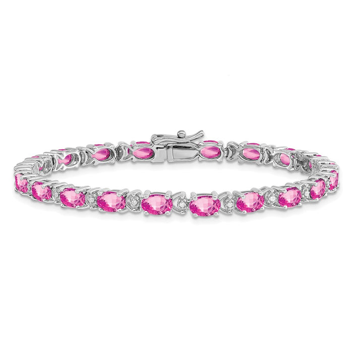 Exclusive 14K White Gold Oval Pink Sapphire & Diamond Bracelet - Stylish Value-3