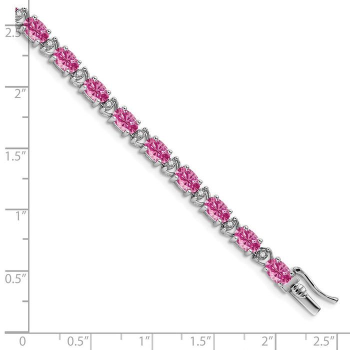 Exclusive 14K White Gold Oval Pink Sapphire & Diamond Bracelet - Stylish Value-4