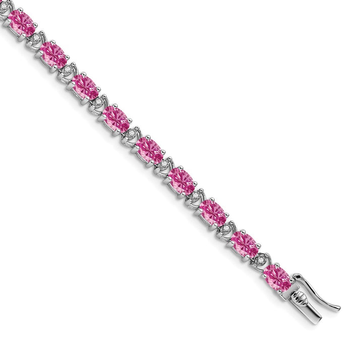 Exclusive 14K White Gold Oval Pink Sapphire & Diamond Bracelet - Stylish Value-1