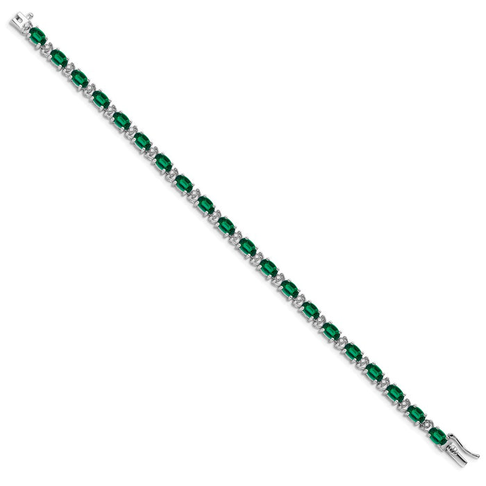Exclusive 14K White Gold Oval Emerald & Diamond Bracelet - Stylish Luxury!-2