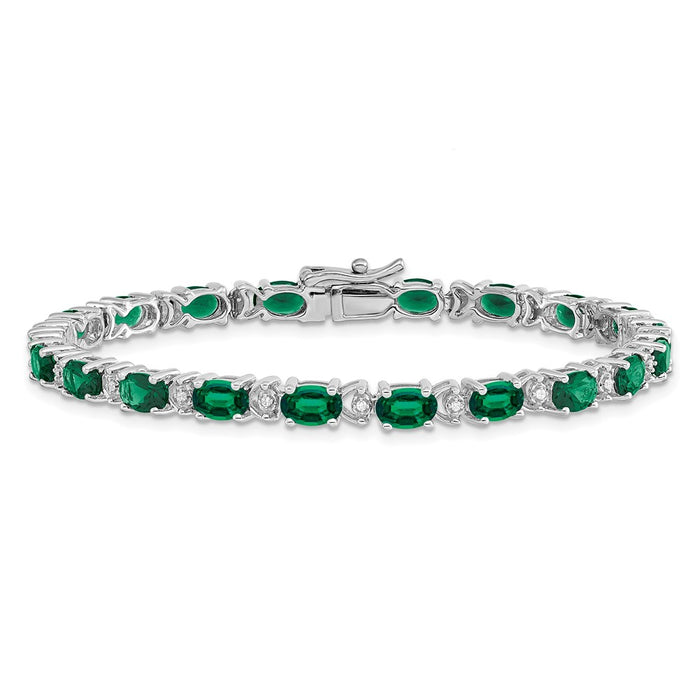 Exclusive 14K White Gold Oval Emerald & Diamond Bracelet - Stylish Luxury!-3