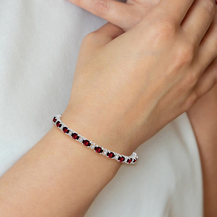 Buy Exclusive 14K White Gold Oval Garnet & Diamond Bracelet - Stylish Value-5