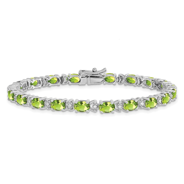 Exclusive 14K White Gold Oval Peridot & Diamond Bracelet - Stylish Value!-3