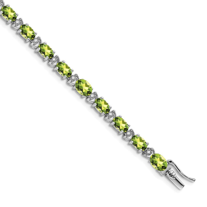 Exclusive 14K White Gold Oval Peridot & Diamond Bracelet - Stylish Value!-1