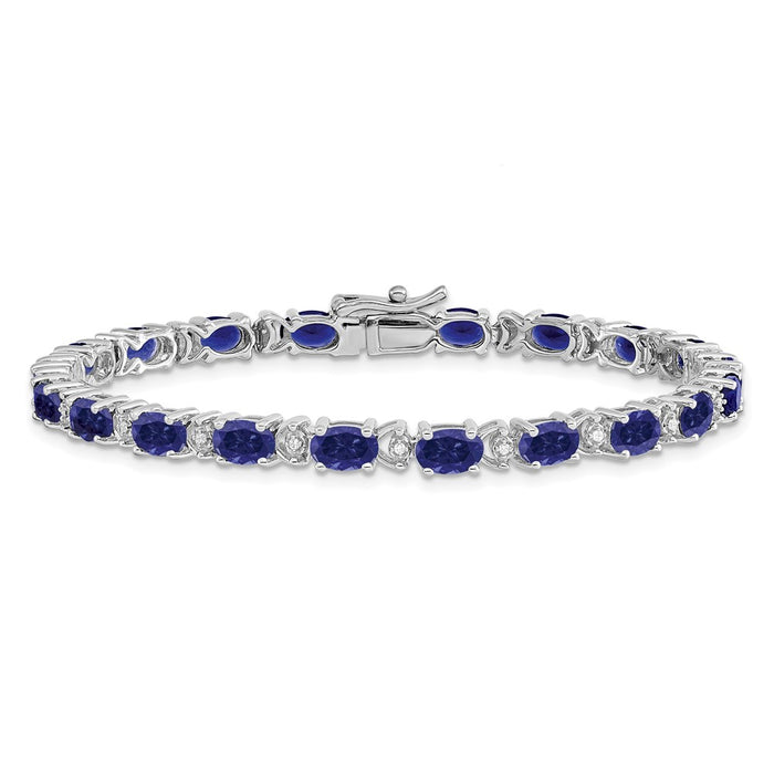 Shop 14K White Gold Oval Created Sapphire & Diamond Bracelet - Stylish & Affordable!-3