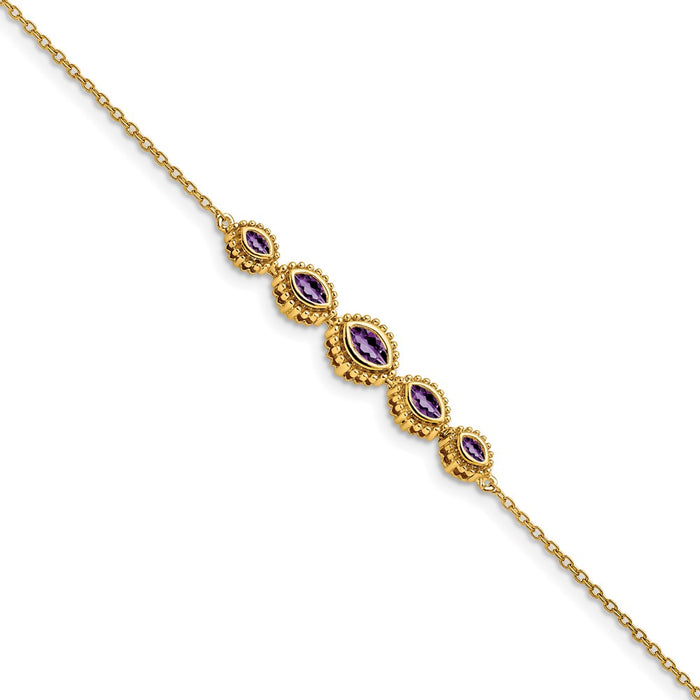 Exclusive 14K Gold Marquise Cut Amethyst Bracelet - Stylish Luxury Value Gift-1