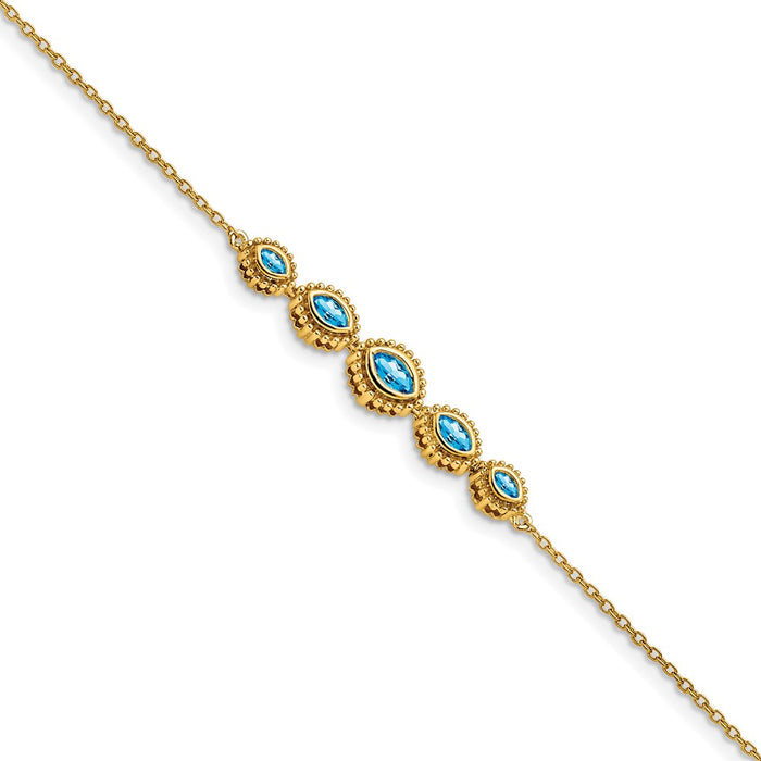 Shop 14K Gold Marquise Blue Topaz Bracelet - Stylish & Lightweight Luxury Jewelry-1