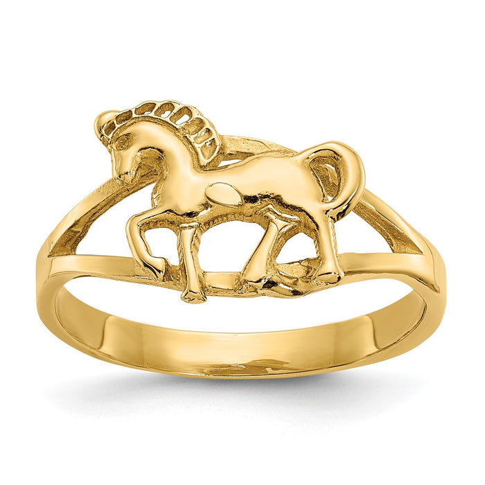 Shop Exclusive 14K Gold Polished Equestrian Horse Ring - Stylish Luxury Accessory-1