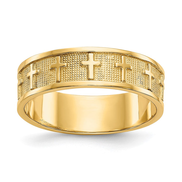 Shop Stylish 14K Gold Polished & Satin Finish Cross Band Ring - Affordable Luxury-1