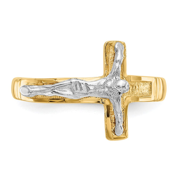 High-Quality 14K Two-Tone Men's Crucifix Band - Stylish Diamond-Cut Design-4