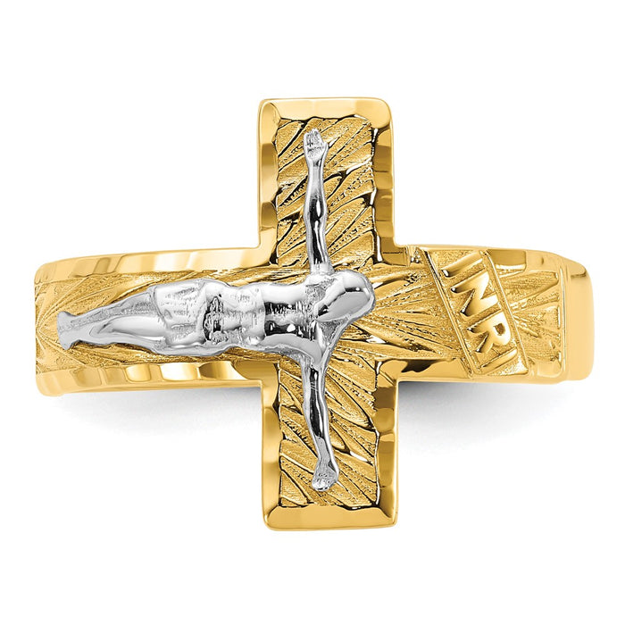 Buy Exclusive 14K Two-Tone Men's Crucifix Ring - Stylish Diamond-Cut Detail-4